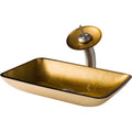 Golden Pearl Rectangular Glass Vessel Sink and Waterfall Faucet I697