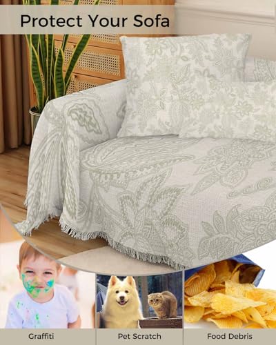 Beige Floral Sofa Cover 71"x102" L58308