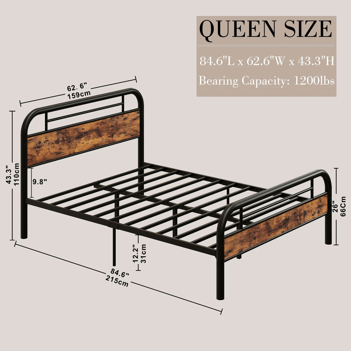 King Platform Bed Frame with Headboard T654