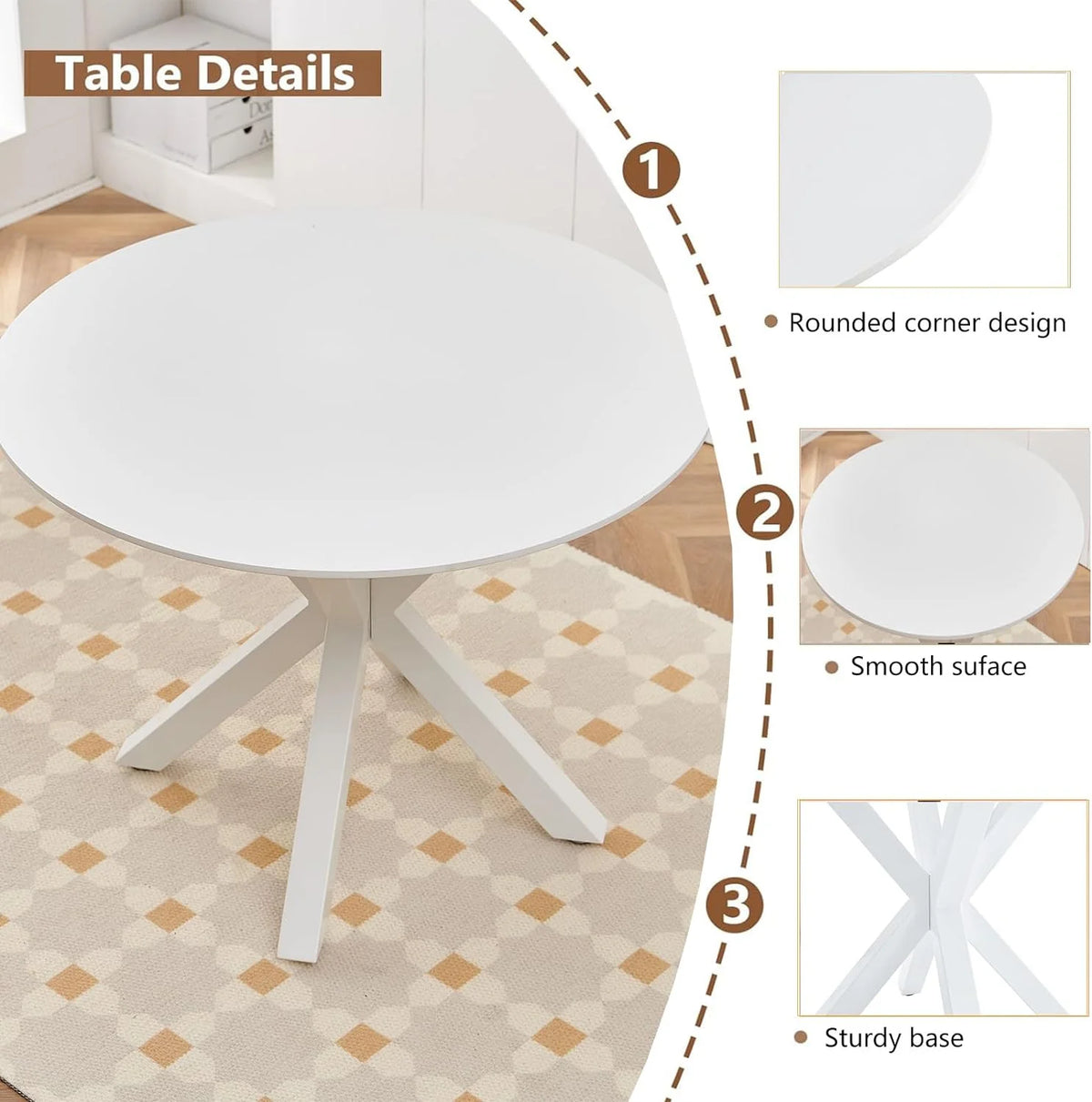 5 Piece White Round Dining Table Set X8827