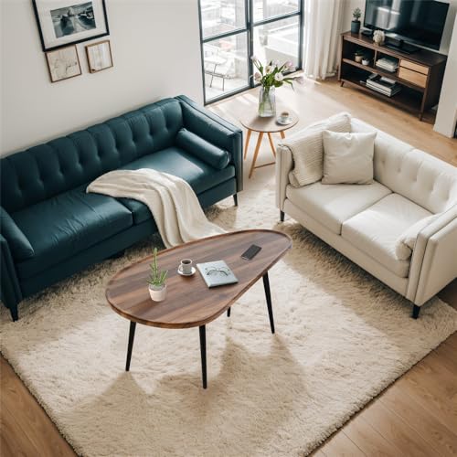 Oval Coffee Table with Metal Legs, Walnut 23.6" D x 47.2" W x 18.5" H C869199