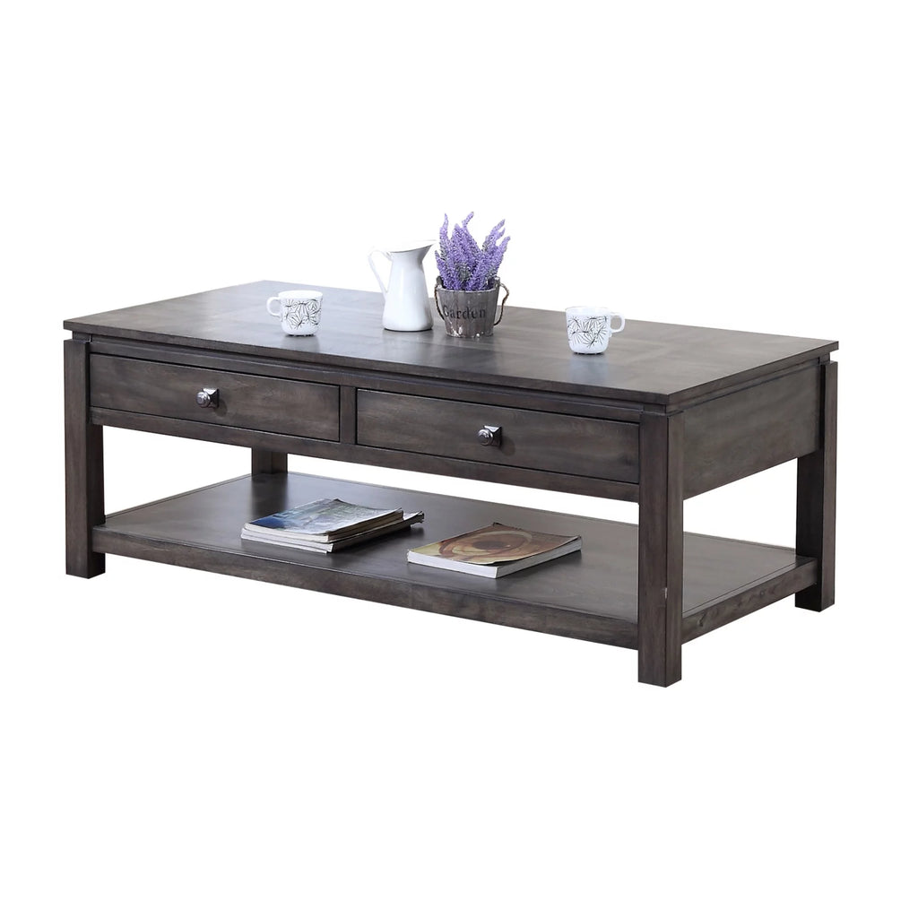 Gray Wood Coffee Table with Drawers and Shelf W49802