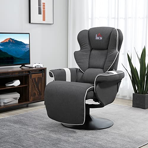 Black Manual Recliner Swivel Lounge Armchair with Footrest and Two Cup Holders X512