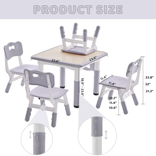 Height-Adjustable Kids Table and 2 Chairs Set with Graffiti Desktop Q3064