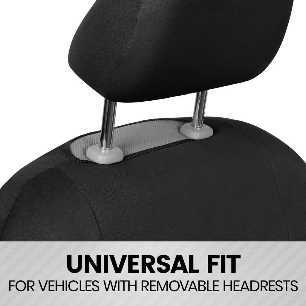 Solid Black Car Seat Covers Full Set with Steering Wheel Cover & Seat Belt Pads F189154