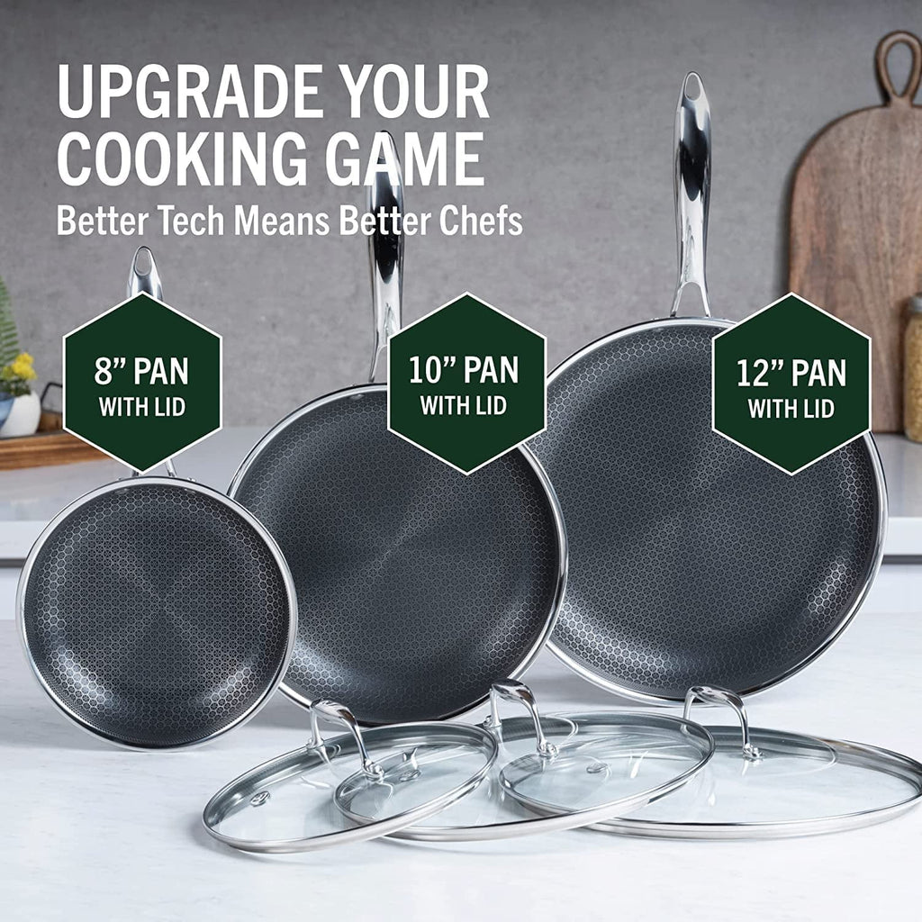 6 Piece Hybrid Stainless Steel Cookware Pan Set with Glass Lids M509817