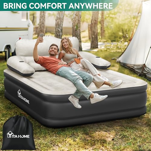 Queen Size Air Mattress with Headboard and Built-in Pump I84156