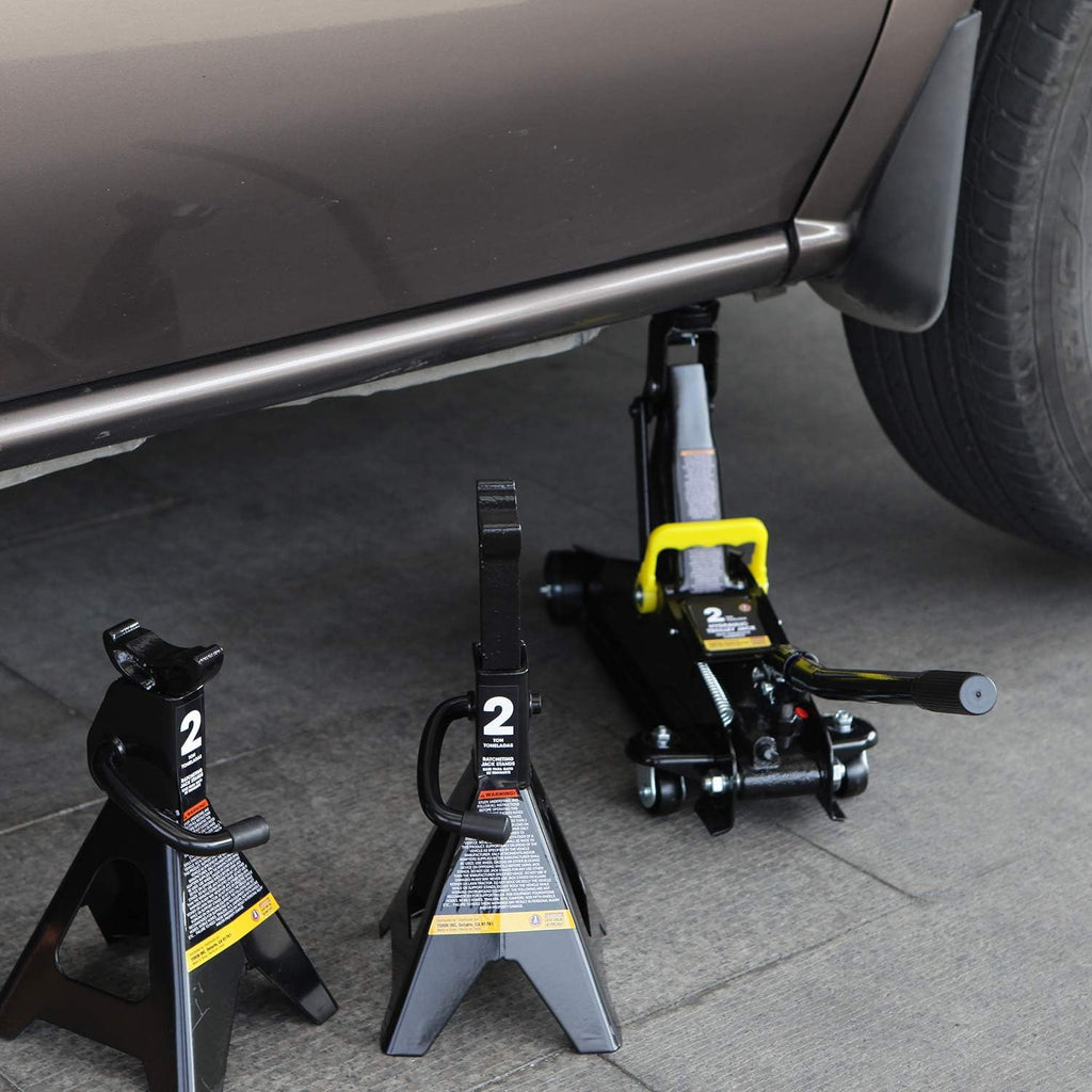 2 Ton Hydraulic Trolley Service Jack Combo with 2 Jack Stands, Black W626