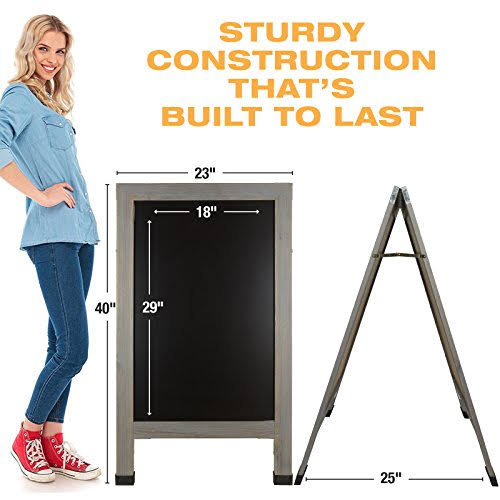 Heavy-Duty Sandwich Board Sidewalk Chalkboard Sign with Chalk Markers, Stencil Set, Chalk, Eraser D903449