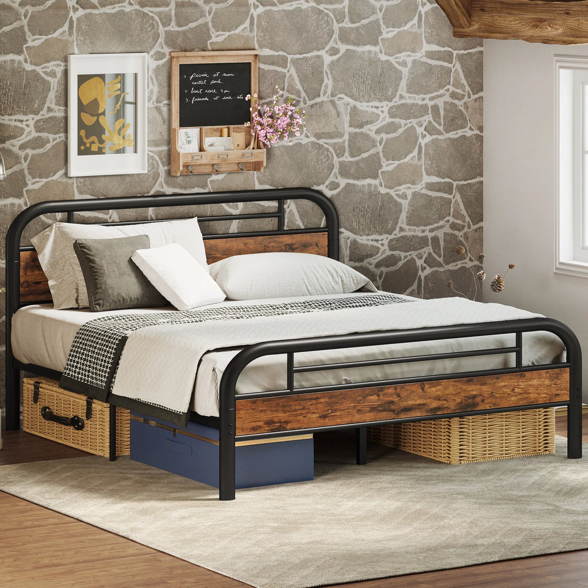 King Platform Bed Frame with Headboard T654