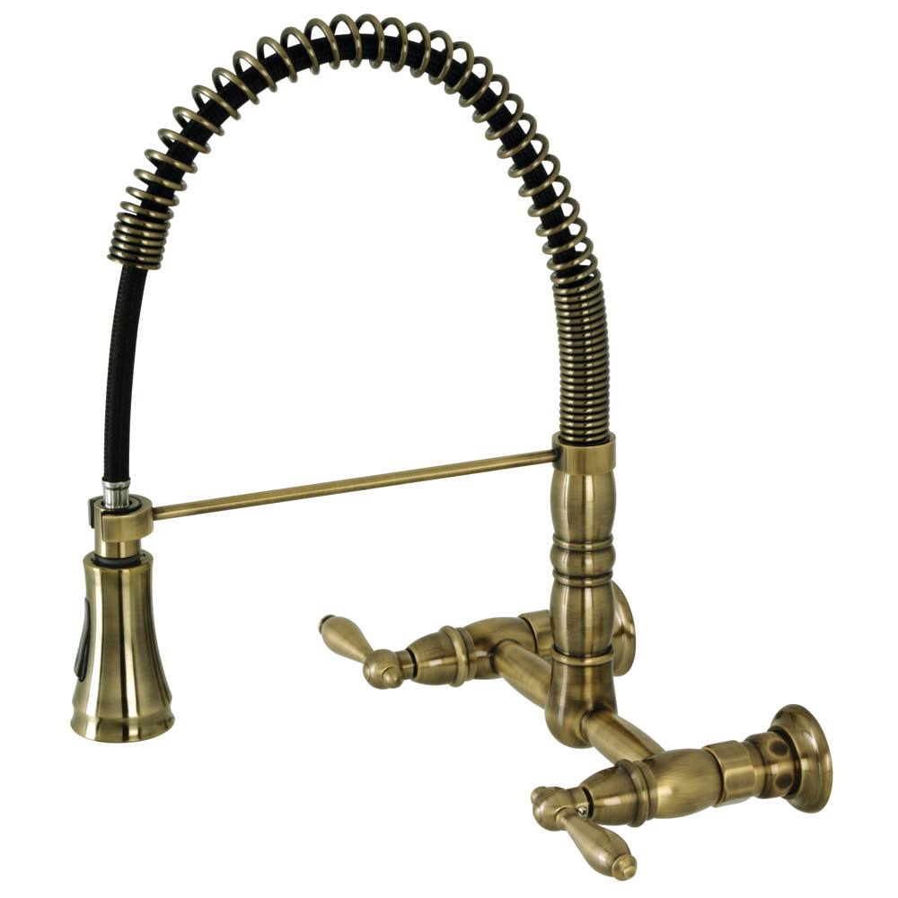 Antique Brass Wall-Mount Pull-Down Sprayer Kitchen Faucet U574984