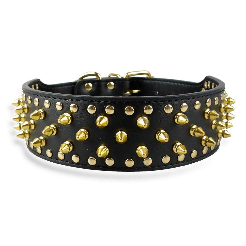 Black Leather Spiked Dog Collar & Leash & Harness 3 Pcs Set Y128246