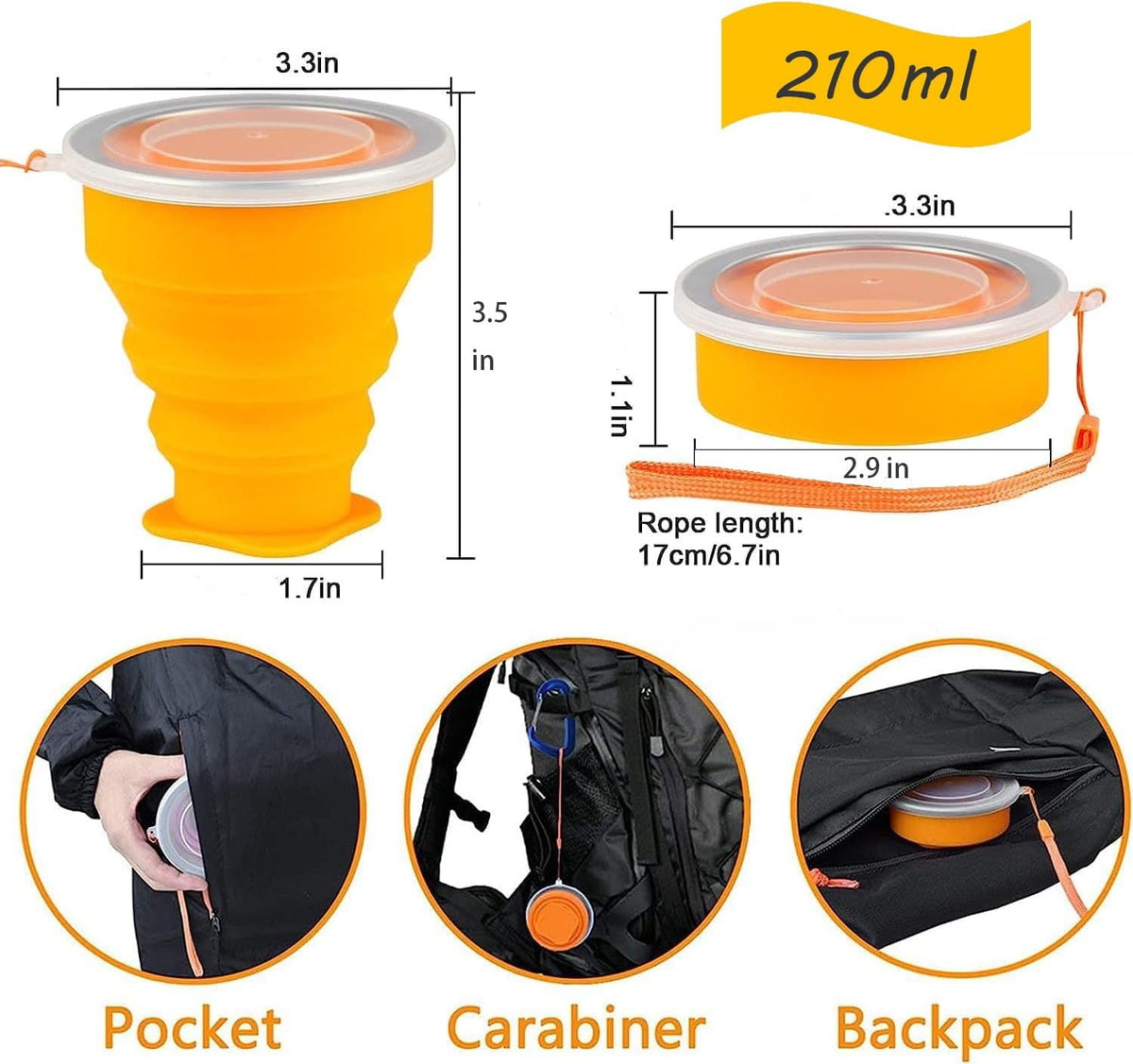 4 Pack Silicone Collapsible Cup with Lid M609014