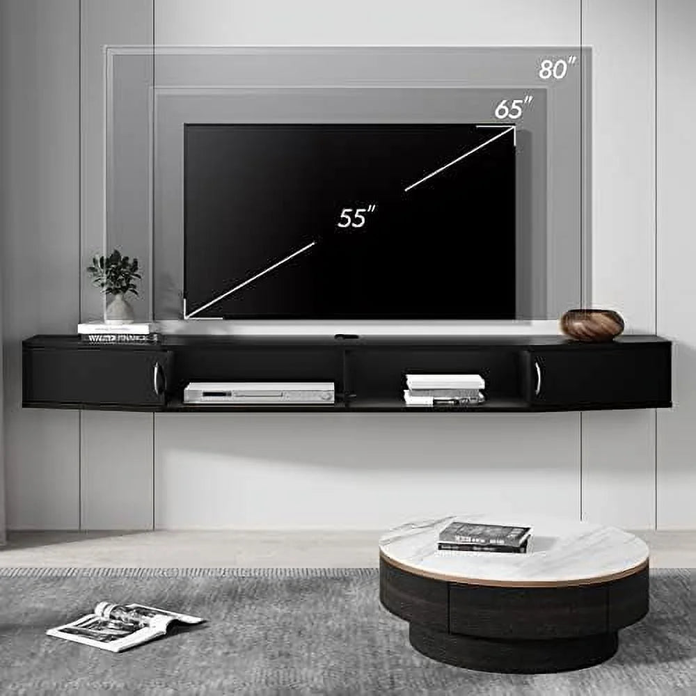 Black Wall Mounted Floating TV Stand with 16 LED Lights M581