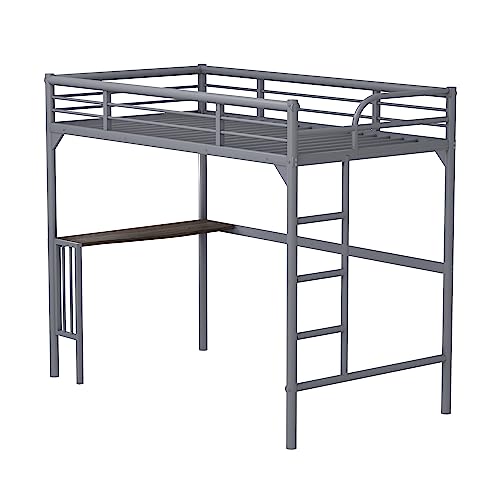White Twin XL Loft Bed with Stairs and L-shaped Desk D17978