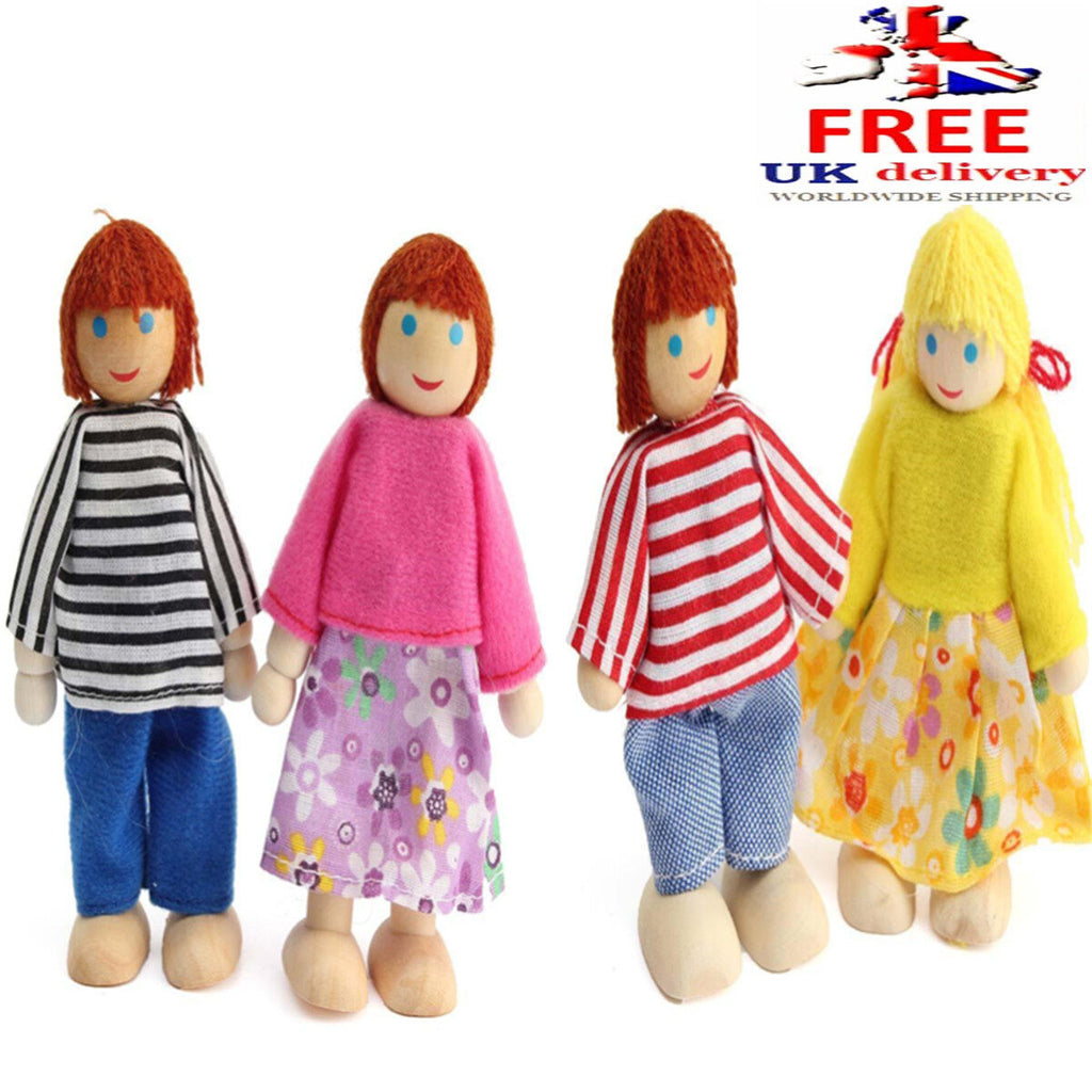 Wooden Dolls Playset Set of 4 People with Dog K444363