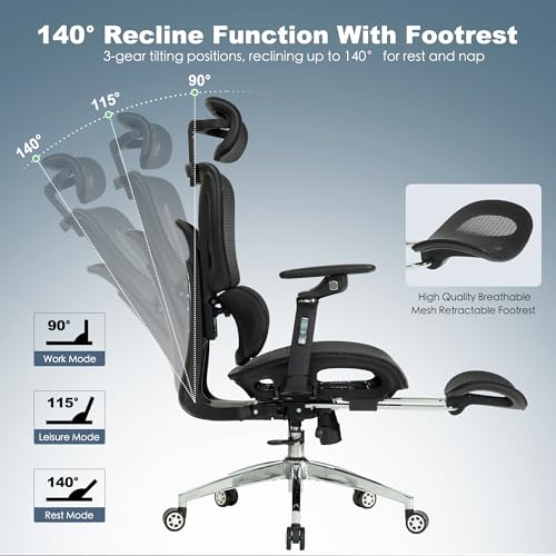 Black Ergonomic Mesh Office Chair with Footrest W263
