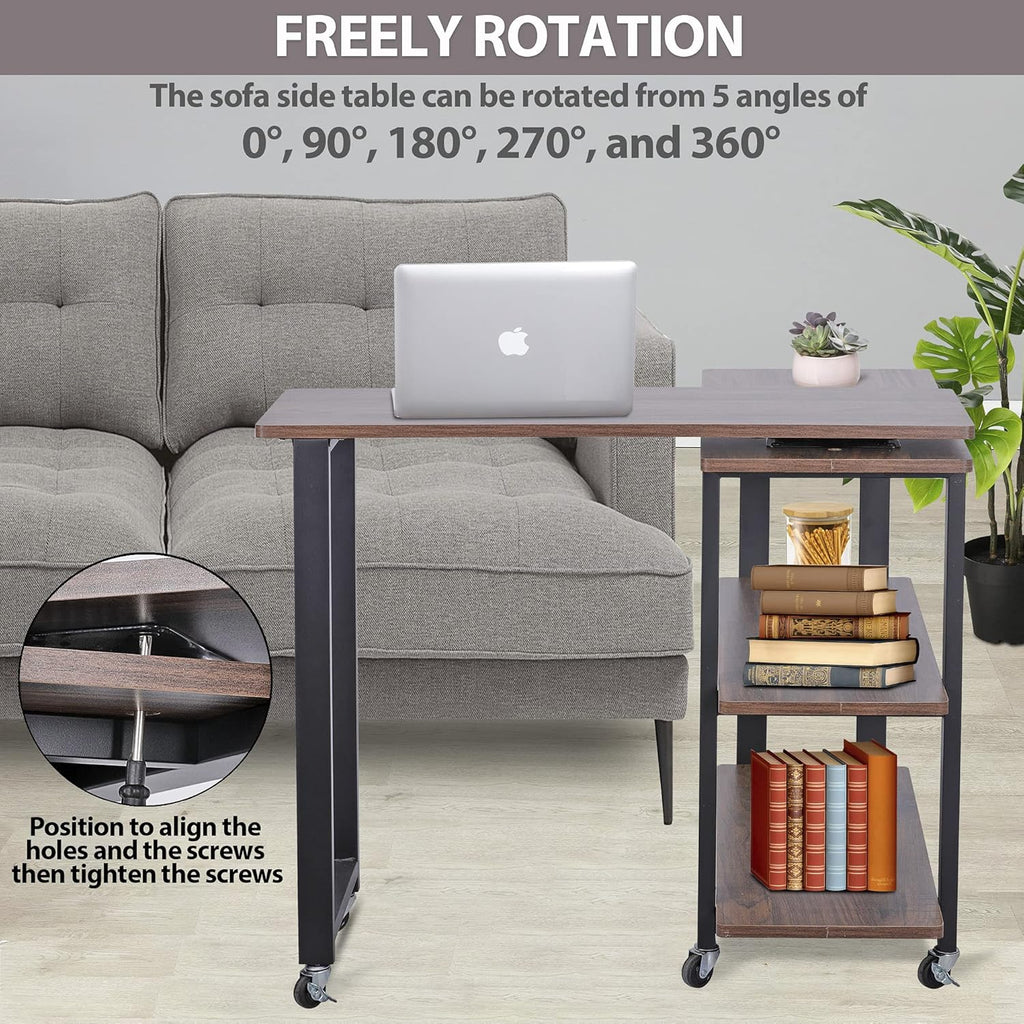 360° Rotating Sofa Side Table with 2-Tier Storage Shelves T375