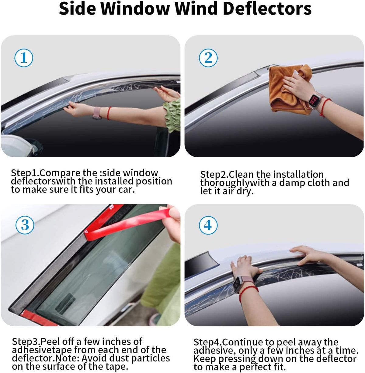 Tape-On Rain Guards Vent Visors Side Window Deflectors Dark Smoke 4-Piece Set Z614