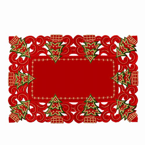 Embroidered Christmas Holly Tree Table Runner, Rectangular 16 x 72 Inch J31841