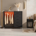White 5 Drawer Dresser with Clothes Rack D4256