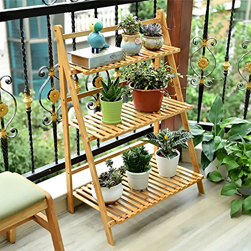3 Tier Bamboo Foldable Plant Stand Shelf Rack J86471