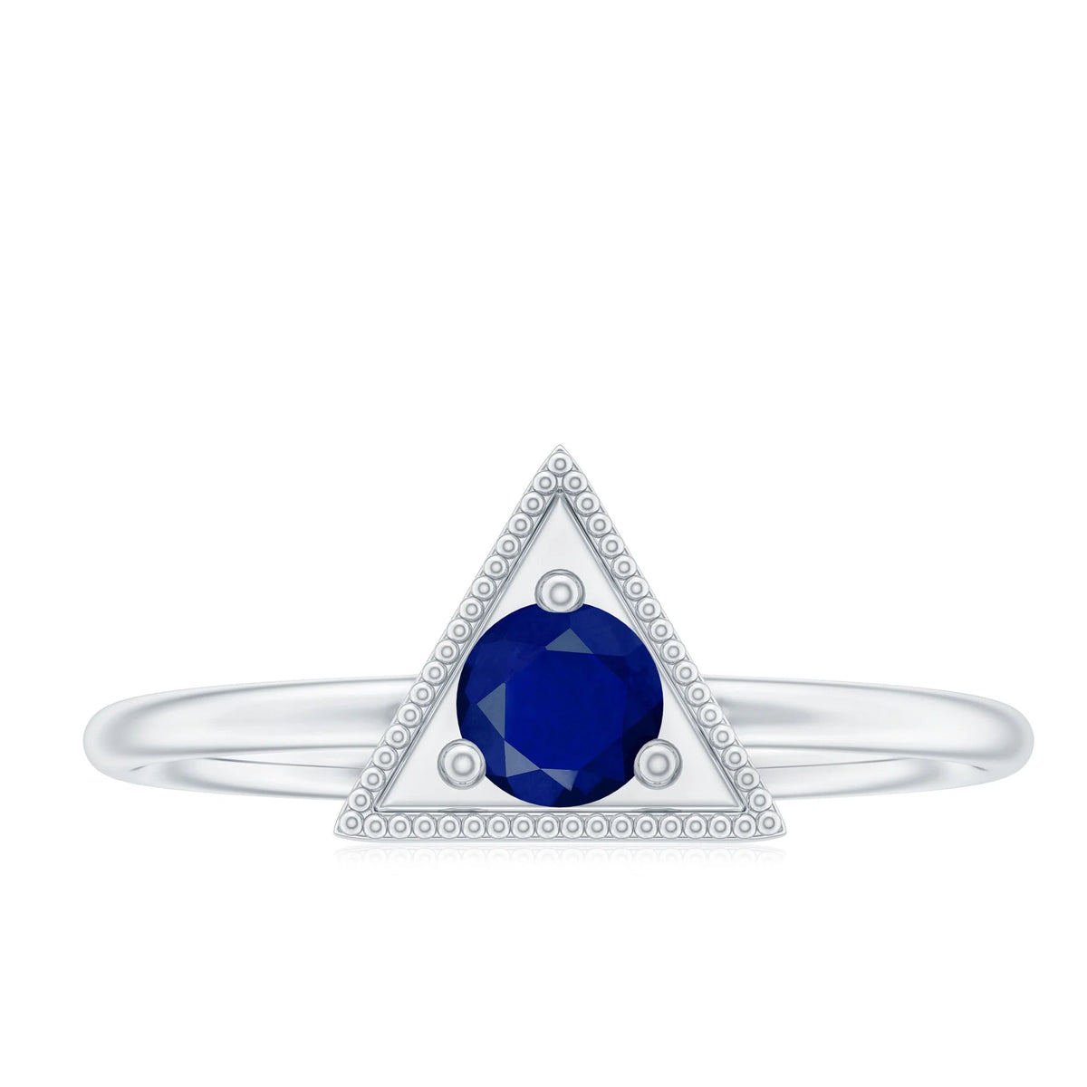 Blue Sapphire Triangle Shape Gold Milgrain Ring, 925 Sterling Silver, US 4.00 M19677