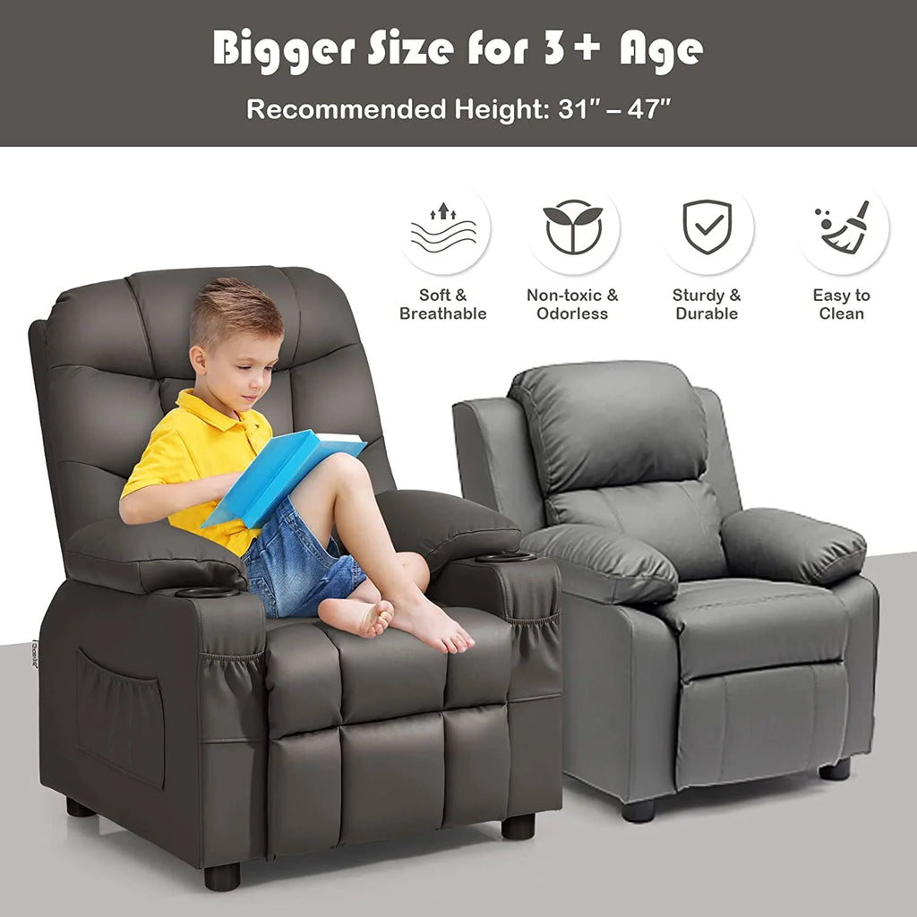 Brown PU Leather Kids Recliner Chair with Cup Holder Z6994