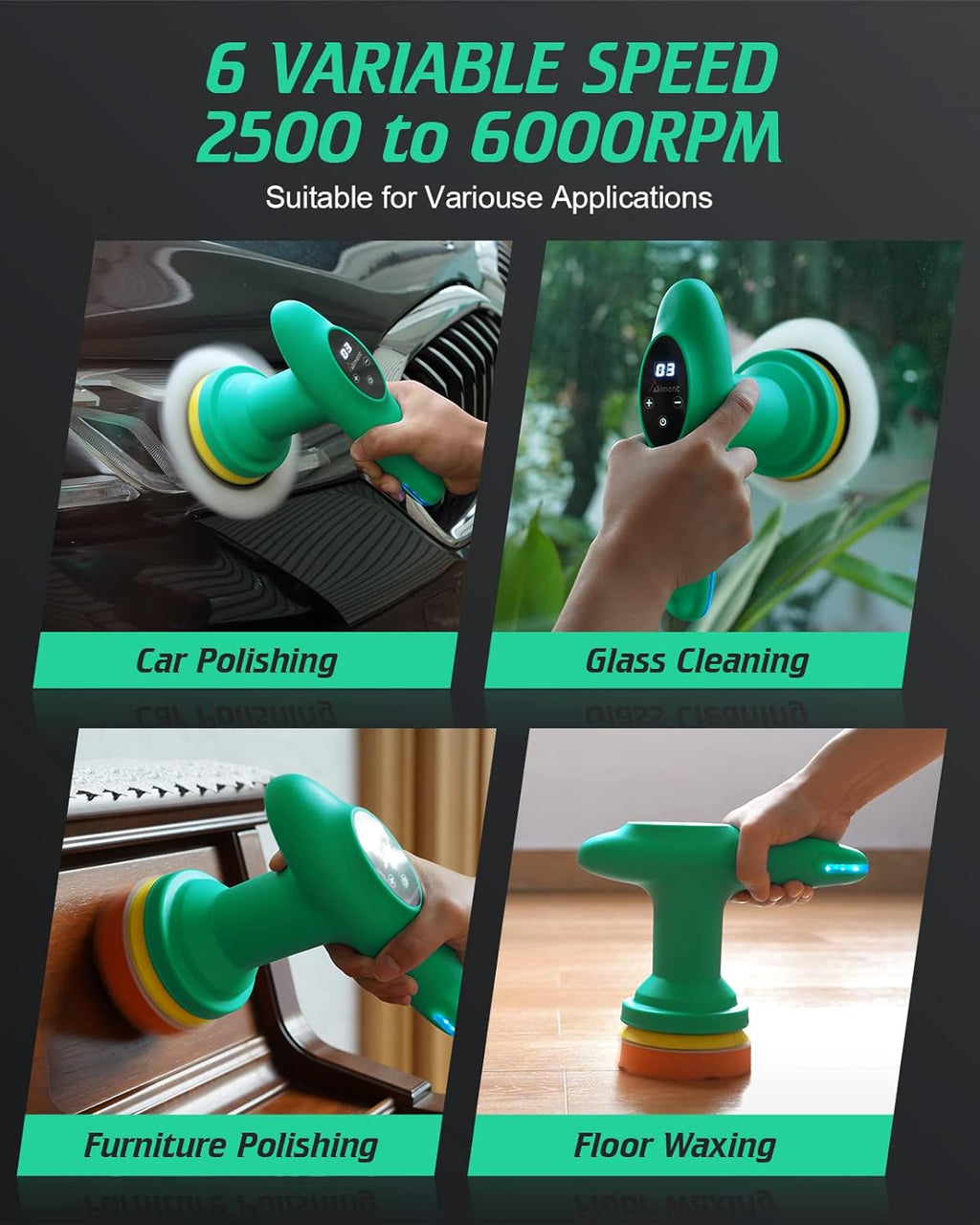 Cordless 4 inch Car Polisher with Touchscreen, 6 Speeds, Paste Wax & Pads, Pack of 2 N36043