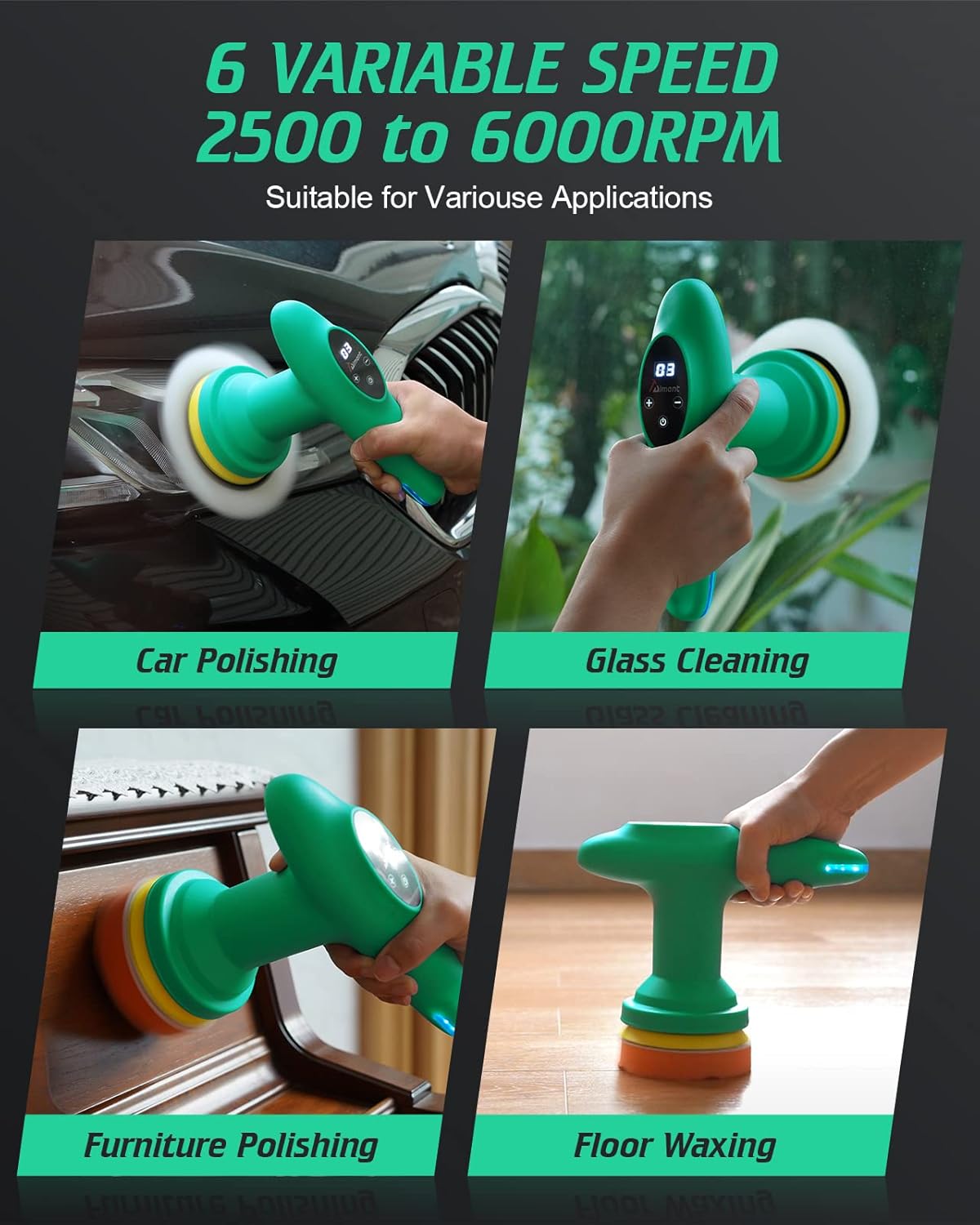 Cordless 4 inch Car Polisher with Touchscreen, 6 Speeds, Paste Wax & Pads, Pack of 2 N36043