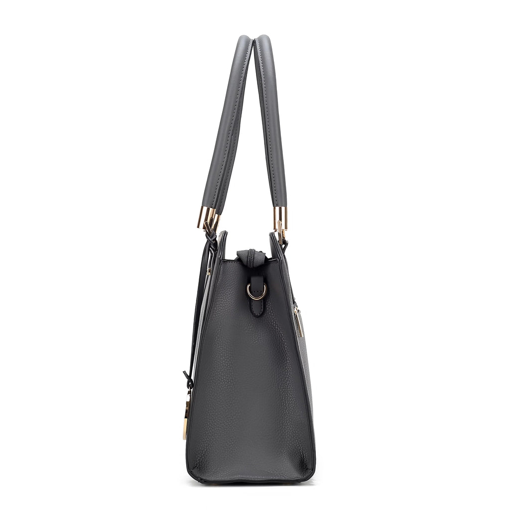 Pewter Vegan Leather Satchel Bag & Wristlet Wallet A9233
