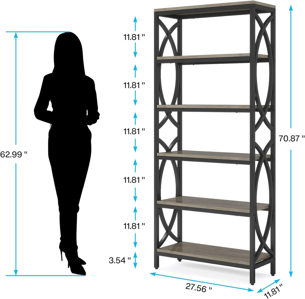 70.8" 6-Tier Metal & Wood Bookshelf I283