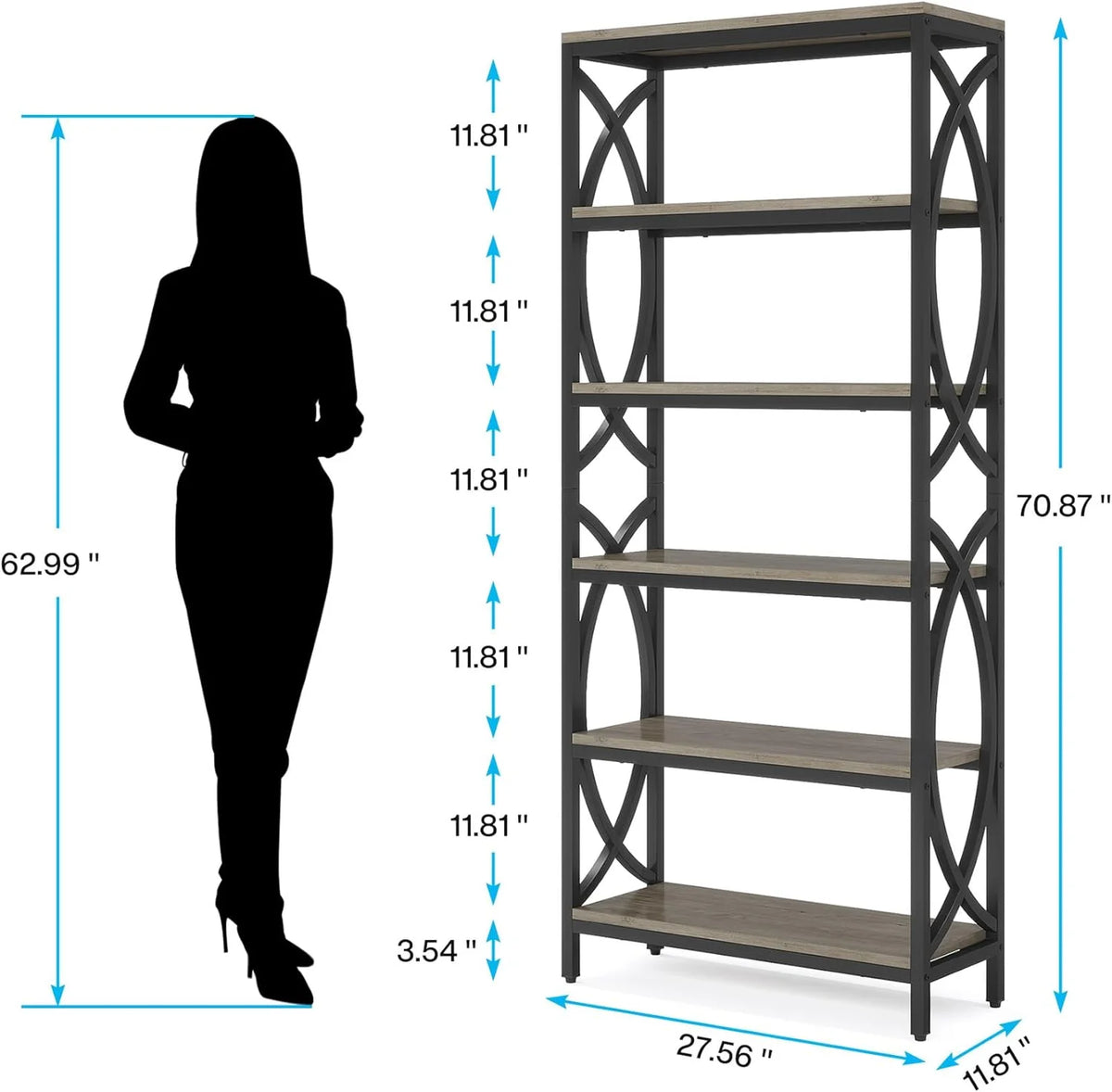 70.8" 6-Tier Metal & Wood Bookshelf I283