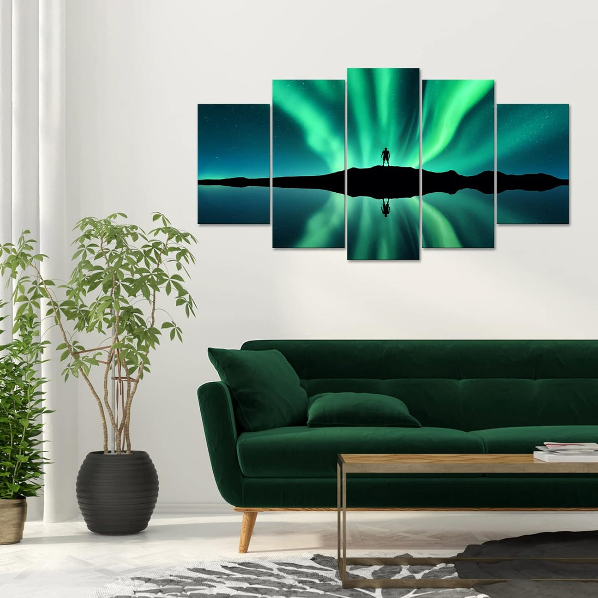 Green Aurora Borealis Canvas Wall Art Stretched and Framed J42914