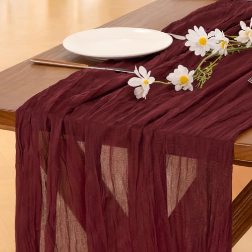 Burgundy Red Cheesecloth Table Runner 120 inch F161861