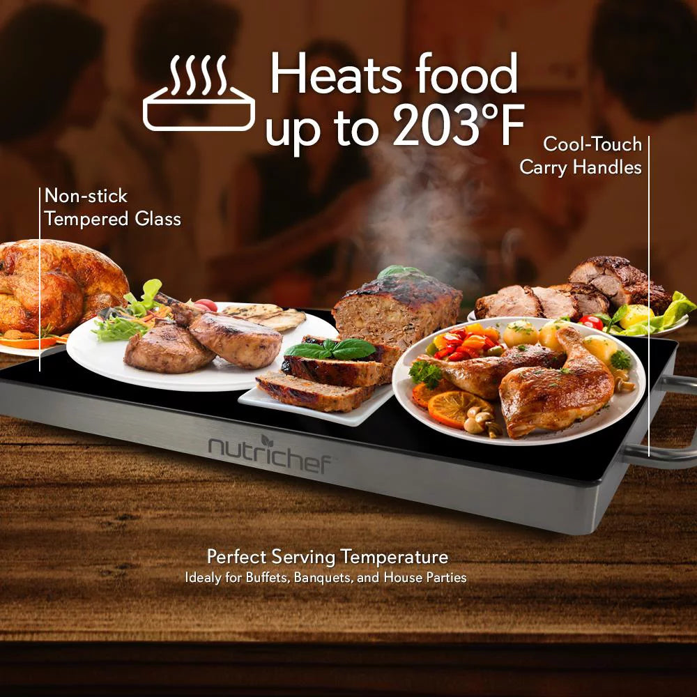 Electric Hot Plate Tray Dish Warmer with Black Glass Top U6884