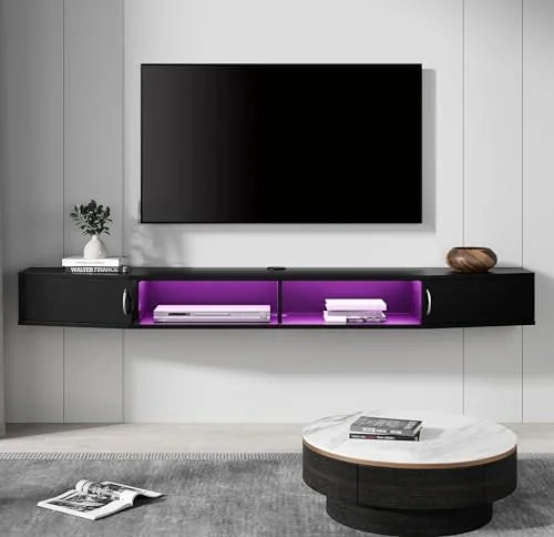 Black Wall Mounted Floating TV Stand with 16 LED Lights M581