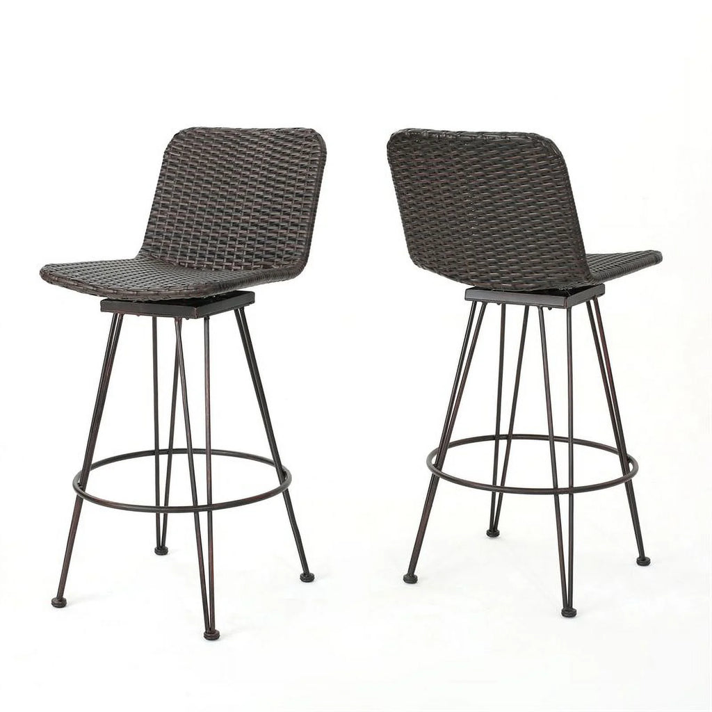 Wicker Barstool with Black Brush Copper Iron Frame Set of 2 E217