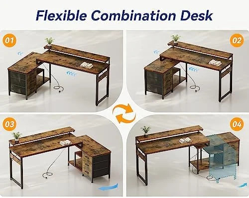 70 inch L Shaped Computer Desk with Drawers N8846