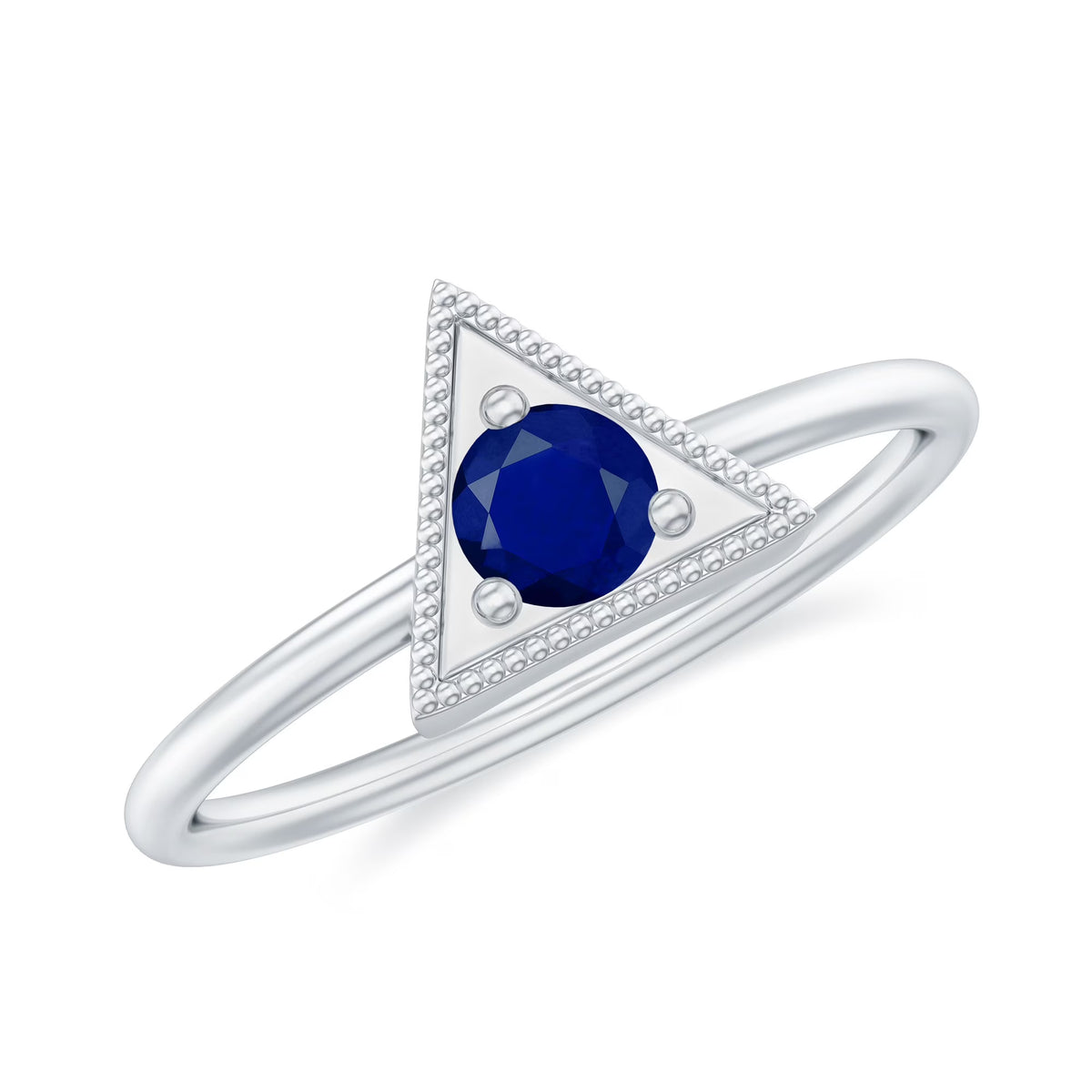 Blue Sapphire Triangle Shape Gold Milgrain Ring, 925 Sterling Silver, US 4.00 M19677