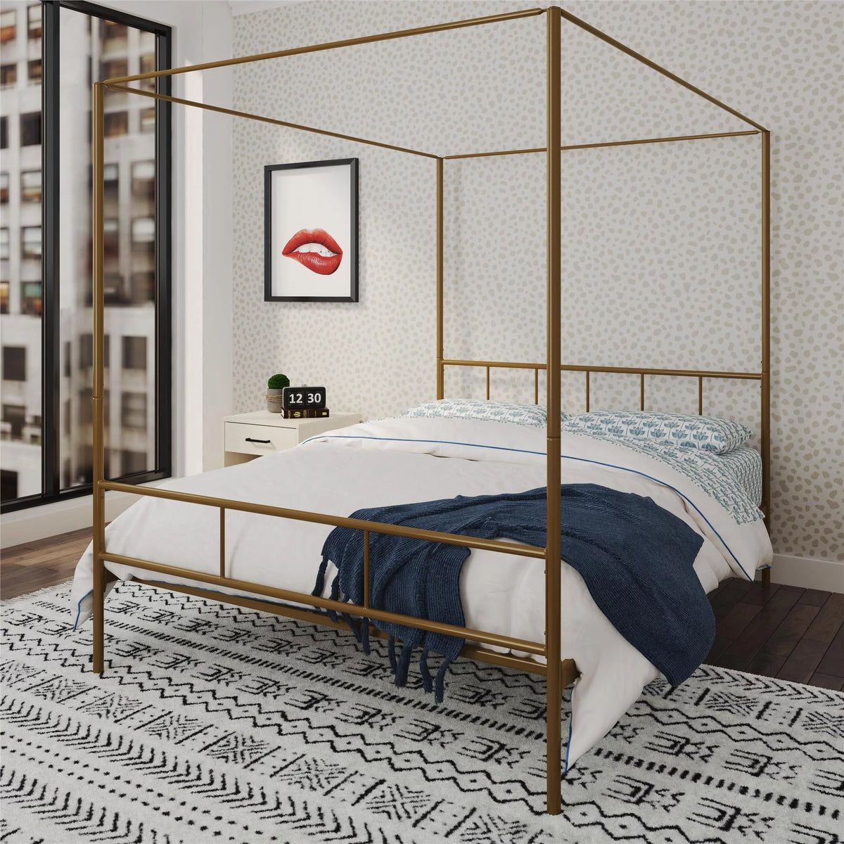 Queen Black Metal Canopy Platform Bed Frame O6521