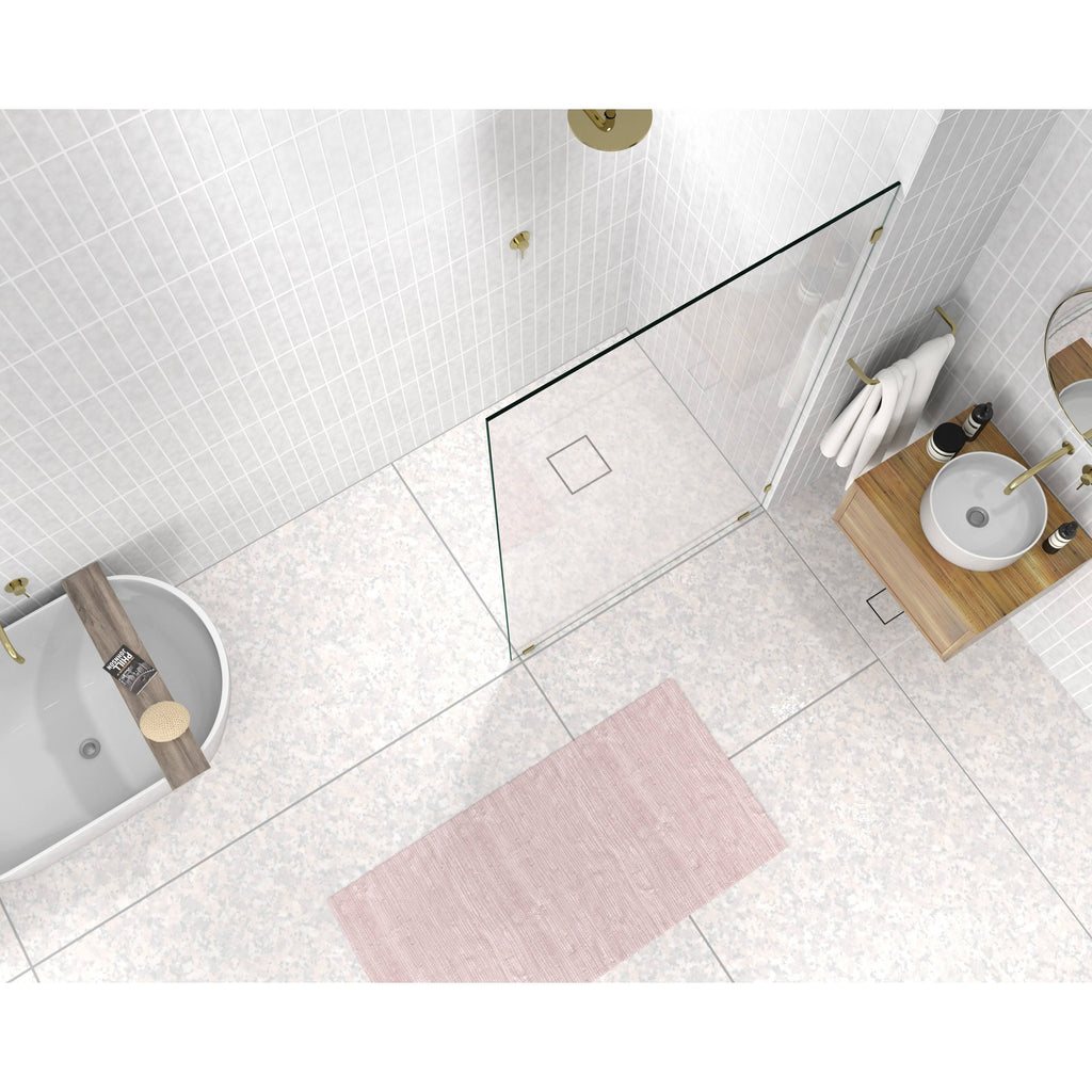 Frameless Shower Door Single Fixed Panel Satin Brass in Gold F649