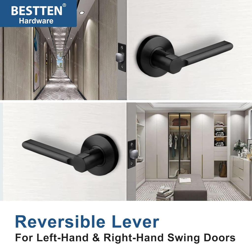 [3 Pack] Matte Black Passage Door Lever with Removable Latch Plate K6322