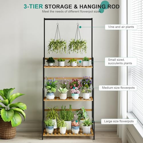3 Tier Bamboo Foldable Plant Stand Shelf Rack J86471