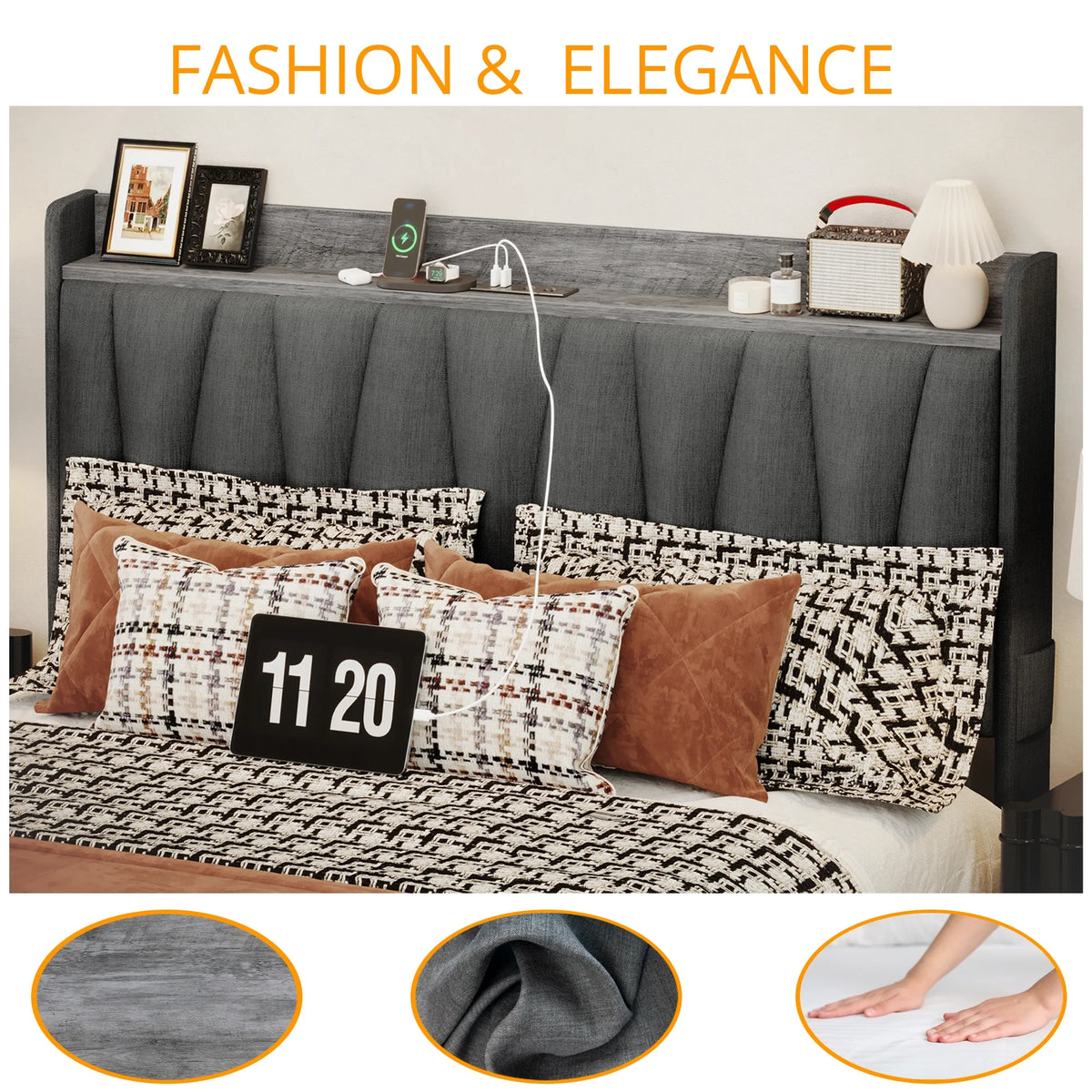 Queen Size Upholstered Storage Bed Frame with 3 Drawers W618167