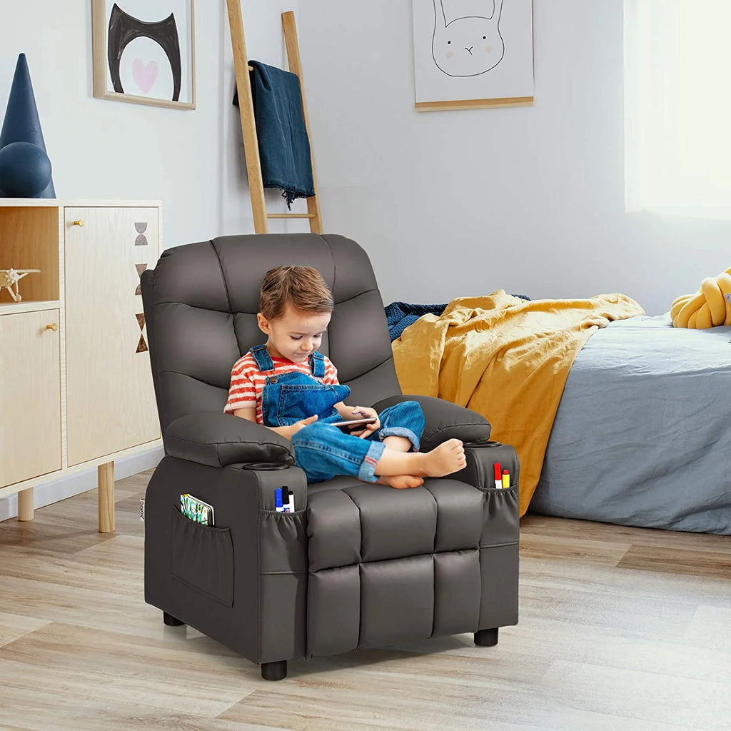 Brown PU Leather Kids Recliner Chair with Cup Holder Z6994