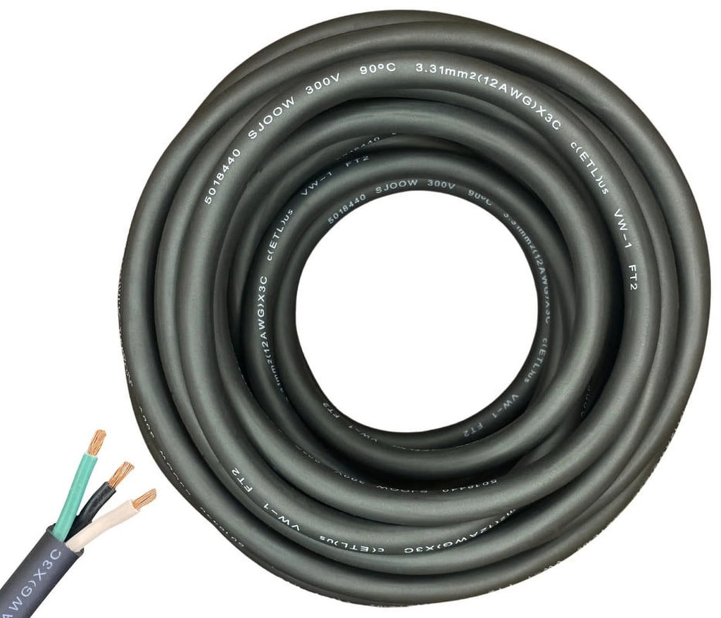 25 Feet 12 Gauge 3 Conductor Black SJOOW Cable T3762