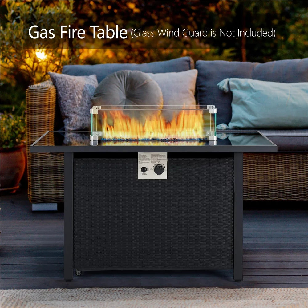 43 Outdoor Gas Fire Pit with Tempered Glass Tabletop, Black L7009