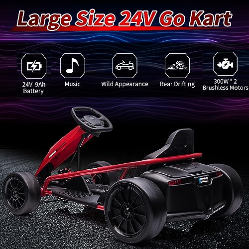24V Battery 300WX2 Motors Pedal On Foot Go Kart with 14.3" Wide Seat Blue P819