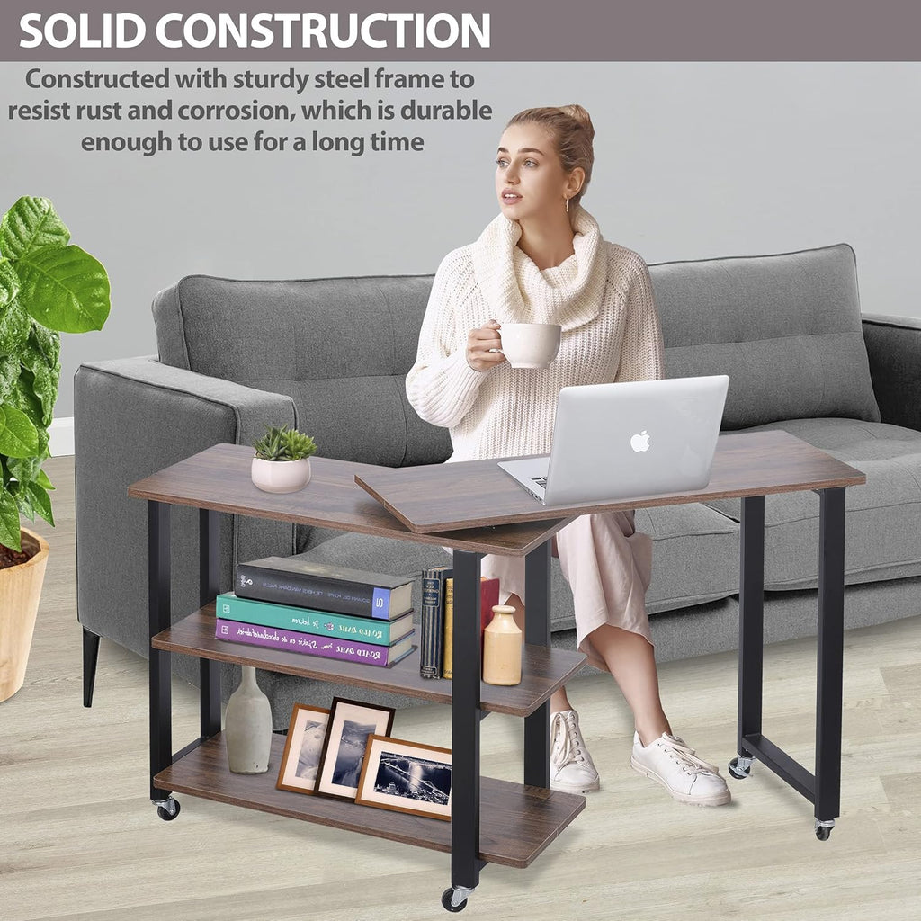 360° Rotating Sofa Side Table with 2-Tier Storage Shelves T375